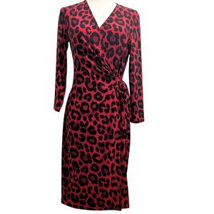 Anne Klein Women’s Red & Black Leopard Print Wrap Dress Size S